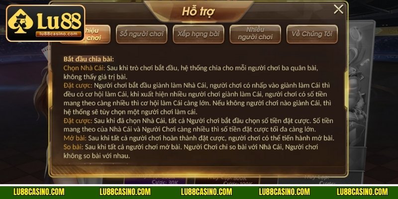 Các quy tắc có trong game bài Cào Rùa