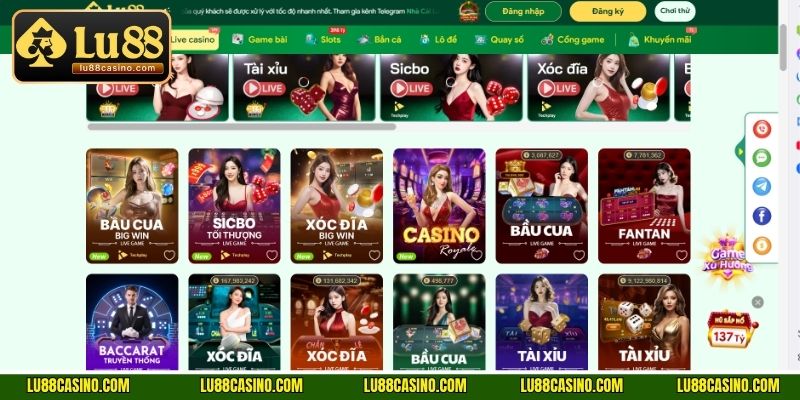Sảnh Live Casino LU88 là sảnh cá cược hấp dẫn thu hút rất đông hội viên